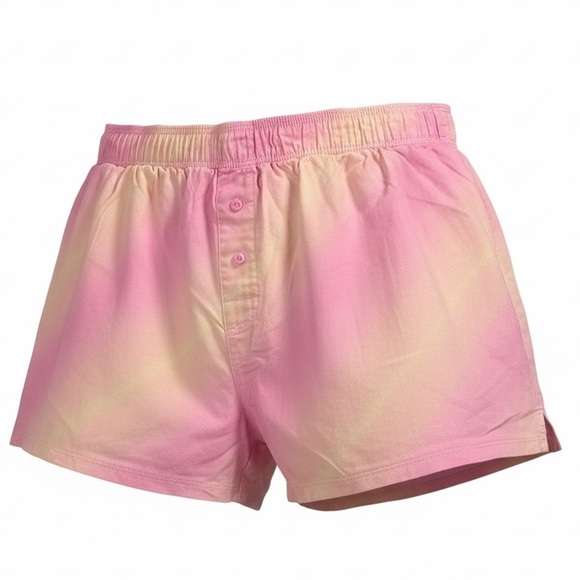 PINK Victoria’s Secret Tie Dye Pink Yellow Ombre Cozy Sleep Shorts Loungewear - Picture 1 of 7